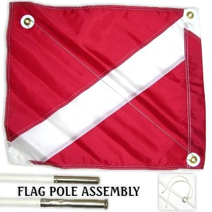 14x18 Diver Down Flag + 4ft Pole, Red