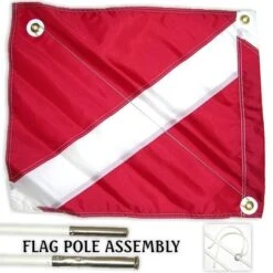 20x24 Diver Down Flag + 6ft Pole, Red